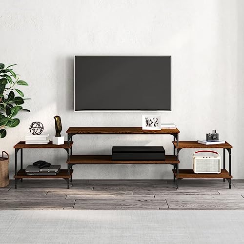 Vorpalize Mueble para TV marrón con aspecto de roble 197 x 35 x 52 cm, material de madera con patas ajustables, amplio espacio de almacenamiento para salón, armario estable para televisión