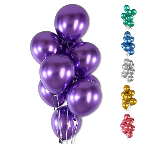 50 Pièces 12 Pouces Ballon Violet Métalliques,Ballons Baudruche chromé Violet Ballon hélium de Haute Qualité pour Fêtes