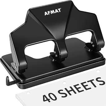 AFMAT 3 Hole Punch Heavy Duty, 40-Sheet Capacity, 3 Hole Puncher for Binder with Large Chip Tray