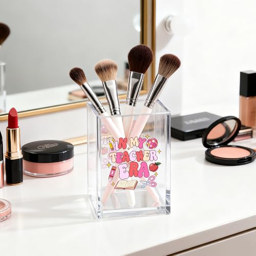 Image of In My Teacher Era Acrylic Pen Holder Makeup Organizer for Educator