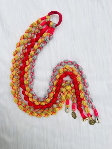 Image of Zippy Flora Boho Handmade Rang Wool Parandi Hair Accessory | Handmade Boho Braided Hairband for Women | Traditional Ethnic Look | Perfect for Navratri & Festive Looks |Full Length (Red,20-22 Inches)
