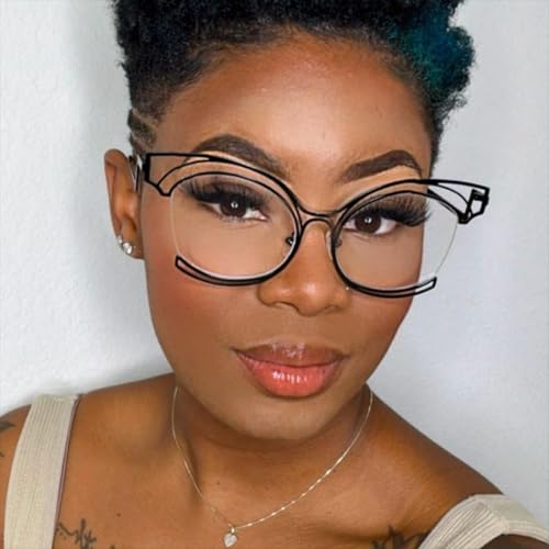 Anti-blue Light Oversize Metal Semi-rimless Cat Eye Frame3