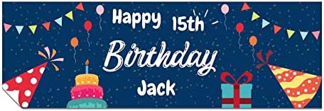 Personalised Birthday Banners for Girls & Boys - Happy Birthday Decorations for Kids Party - Birthday Girl Boy Banner - Happy Birthday Banner Blue & Colourful Balloons 1 x 3ft Small Banner