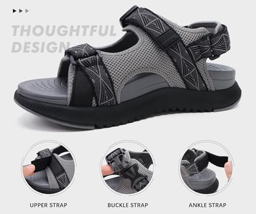 Image of ONCAI Men's Hiking Sandals with Arch Support Mesh Athletic Walking Sandalias Summer Outdoor Cushion Thick Rubber Soles and Recovery Sports Fisherman Sandals Size 7-15