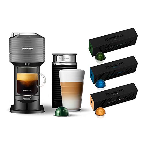 Nespresso Vertuo Next Coffee and Espresso Machine by De'Longhi, Dark Grey w/Aeroccino Milk Frother, One Touch Brew, Single-Serve Coffee and Espresso Maker