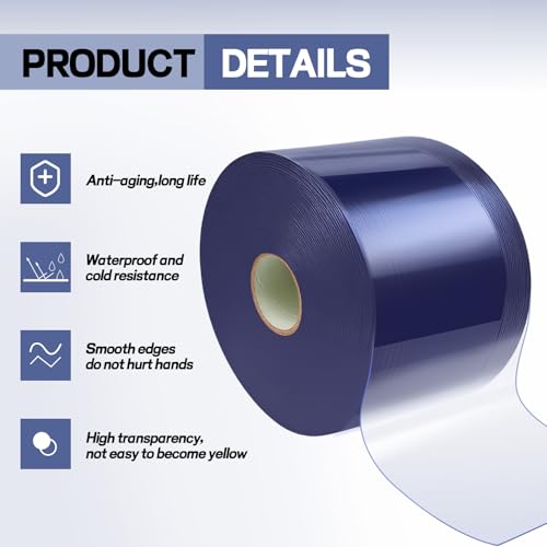 Image of Moukeren Plastic Curtain Strips, 200 ft x 8 in Clear PVC Strip Curtain Roll, Heavy Duty Plastic Insulated Freezer Door Strips for Commercial, Walk-in Cooler, Garage, Warehouse, 0.08 inch Thickness