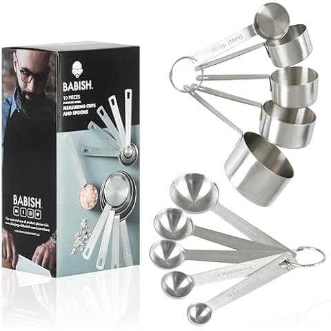 Babish 10-Piece Stainless Steel Measuring Cups & Spoon Set Cover