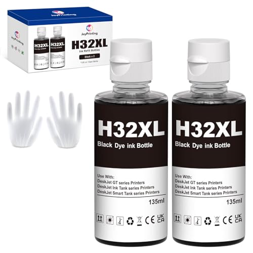JoyPrinting Lot de 2 bouteilles d'encre de rechange pour HP 32XL Noir 135 ml