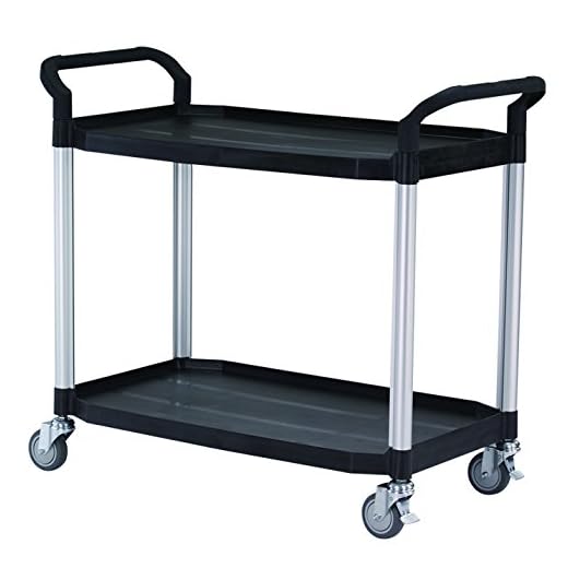 T-EQUIP PSC-220 Kunststoffwagen, 2 Etagen, LxBxH: 1100 mm x 520 mm x 950 mm, Tragfähigkeit 200 kg, Schwarz