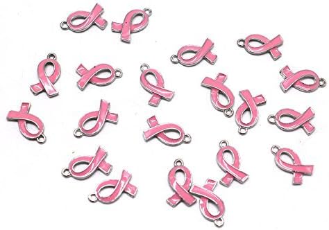 MAIHAO 10PCS Alloy Enamel Pink Ribbon Pendants Breast Cancer Awareness Charms Beads Dangle Pendant Accessories