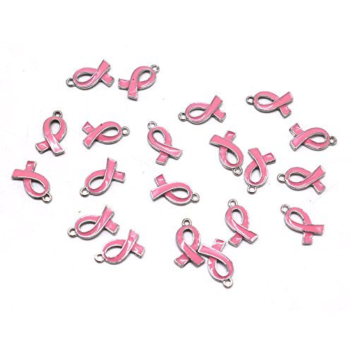 MAIHAO 10PCS Alloy Enamel Pink Ribbon Pendants Breast Cancer Awareness Charms Beads Dangle Pendant Accessories