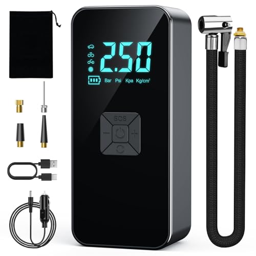 Tire Inflator Portable Air Compressor, DC 12V Small Air Pump for Car Tires, 150PSI Electric Tire Pump with Digital Pressure Gauge, LED Light for Car, Motorcycle, Bike, Ball - Essential Car Accessory