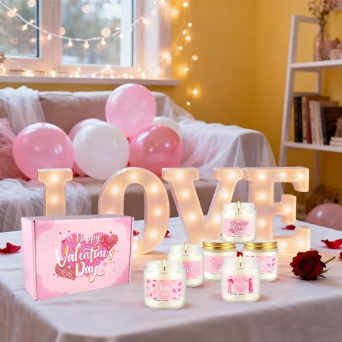 Valentine's Day Scented Candles Gift Set, 6 Pack 3.05 oz Candles - Romantic Gifts for Her: Wife, Girlfriend, Mother, and for Him: Husband, Boyfriend - Long Lasting Aromatherapy Candle for Home Decor