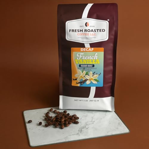 Image of Fresh Roasted Coffee, Decaf French Vanilla Flavored Drip Ground Coffee, Medium Roast, Kosher, 2 lb (32 oz)