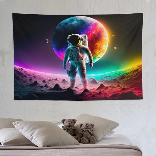 Tapisserie astronaute pour masquer un mur abîme et relooker une chambre sans peindre