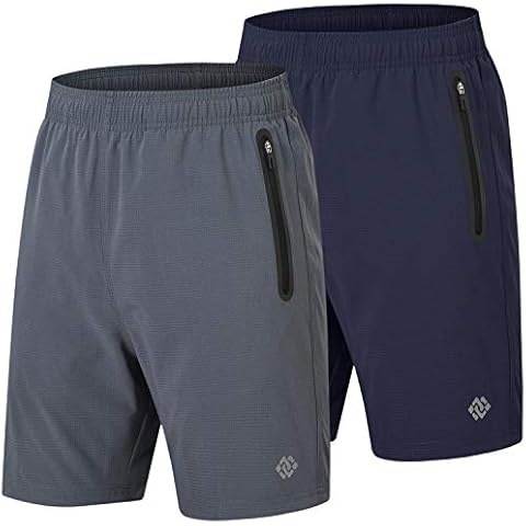AIRIKE Men's Running Gym Fitness Shorts Mesh Liner Quick Dry Active Exercise Training Jogging Sports Shorts (Navy, Grey) Size M Cover
