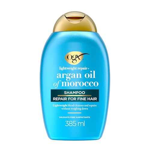 OGX Arganöl aus Marokko Leichtes Shampoo (385 ml), feuchtigkeitsspendendes Haarshampoo & schwerelose Haarpflege mit Arganöl & Vitamin B5