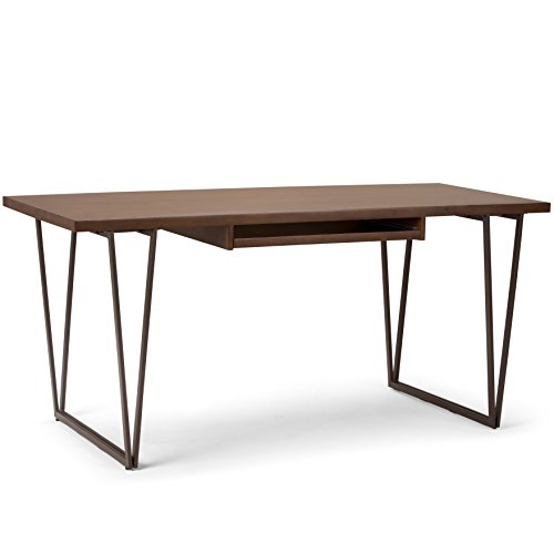 SIMPLIHOME Ryder SOLID WOOD Modern Industrial 66 inch Wide Writing Office Desk in Natural Aged Brown for the Office Desk, Writing Table, Workstation and Study Table
