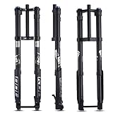 BOLANY Downhill Mountain Bike Air Suspension Front Fork Double Shoulder Inverted Aluminum Alloy Thru-Axle Boost Spacing 15 * 110mm Fork Fit for Disc Brake 26/27.5/29 Inch Tire (Straight Steerer)