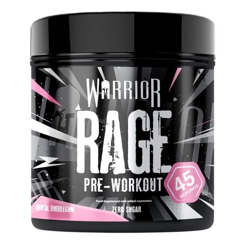 Warrior Rage Pre Workout Powder 392g (45 Servings) – 300mg Caffeine High Stim Energy Drink Supplement + Beta-Alanine, Creatine, BCAA, Taurine, Citrulline & Arginine AAKG for Muscle – Brutal Bubblegum