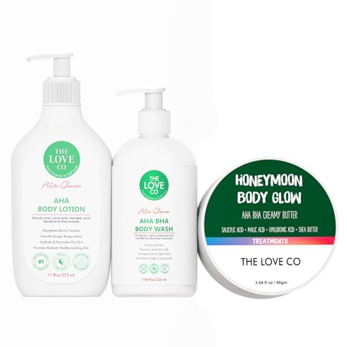 Image of THE LOVE CO. 10% AHA & 2% BHA Body Wash + Body Lotion + Body Butter | Enriched with Niacinamide & Grapefruit | Targets Acne, Dark Spots & Rough Skin | Sulphate-Free, Unisex | Pack of 3