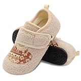 BARERUN Womens Curly Fur Slippers Slip On Adjustable Wide Diabetic Slippers for Women Edema Orthopedic Soft-Lightweight House Shoes Non Slip Rubber Sole Indoor/Outdoor Beige 9.5-10 Women