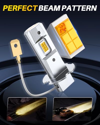 Image of AUTOONE H3 LED Fog Bulb, 700% Brighter Amber, 1:1 Mini Size No Adapter Needed, 5 Min Quick Install, No Flicker, 99% Compatibility, Pack of 2