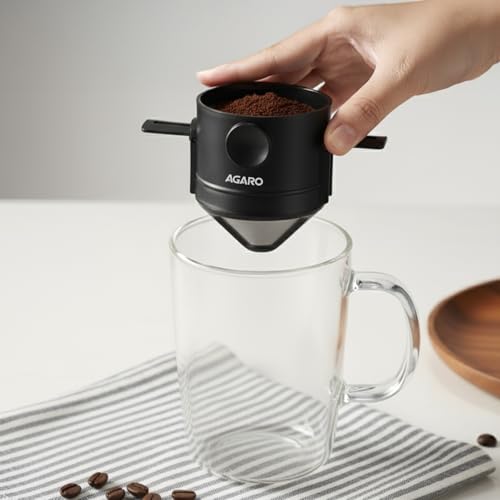 Image of AGARO Pour Over Coffee Maker with Double Mesh Filter, Food Grade 304 Stainless Steel & Plastic Coffee Dripper, 100% Paperless, Foldable-Portable & Easy to Clean, Retains True Coffee Flavour