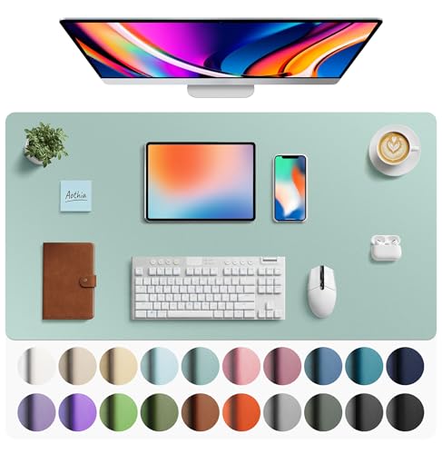 Image of Aothia Faux Leather Desk Mat - Large Mouse Pad, Non-Slip PU Leather Blotter, Waterproof Writing Surface for Office and Home (Light Blue, 40 inch x 24 inch)