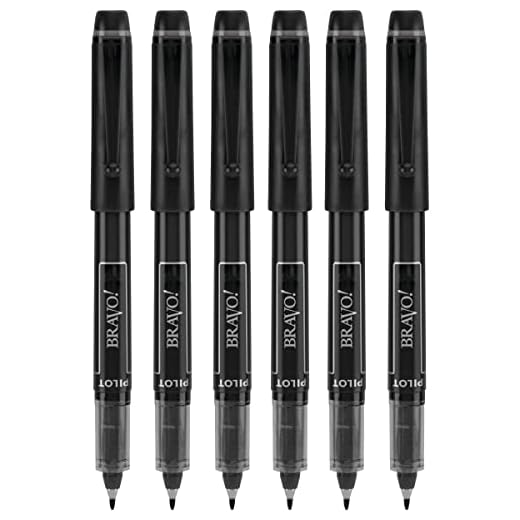 6 PENS Pilot Bravo Liquid Ink Marker Pen, Bold Point, Black (PIL11034)