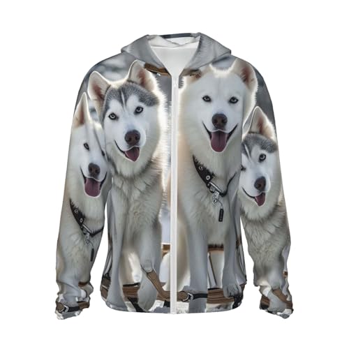 UPF 50+ Sun Protection Hoodie Long Sleeve Husky Dogs Sun Shirt Rash Guard Fishing Shirts for Men