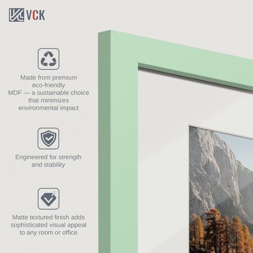Image of VCK 5x7 Picture Frame 2 Pack, Green Wood, 4x6 Mat, Glass, for Photo Print