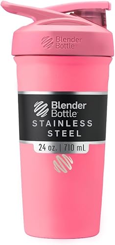 BlenderBottle Sport Botella Agitadora Deportiva de Acero Inoxidable Aislada con Batidor de Alambre, 24 Onzas, Rosa – Batidos de Proteínas e