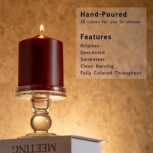 Mozeal 3 Inch X 4 Inch Hand-Poured Unscented Dark Red Pillar Candles,Dripless Candles Set Of 3,Smokeless,Clean Burning,Approx 60 Hours Burn Time,Dinner,Christmas And Home Decor(3 Inch Width Series) Bordeaux thumb #1