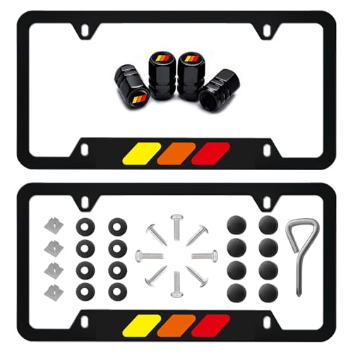2 Pack Quality Aluminum Alloy License Plate Frames Holder 4 Hole Universal License Plate Holder Frame with Screw Caps Cover and Car Tire Valve Stem Caps Compatible with Toyota Car.