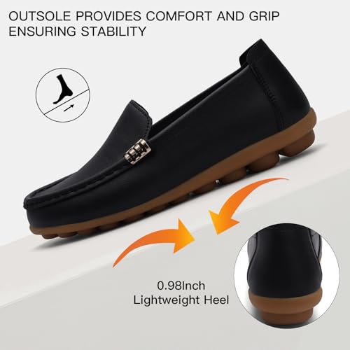 Image of Women's Comfortable & Lightweight Leather Loafers Slip-Ons Driving Walking Mocs Boat Shoes Cute Business Casual Dress Shoes Work Flats for Women
