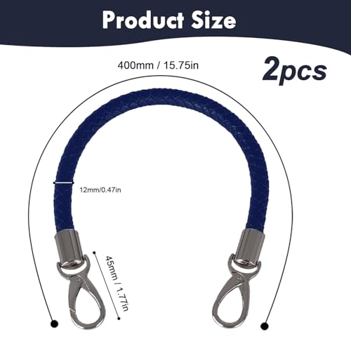 Mture 2 Stück 40cm Leder Taschengriffe mit Karabinerhaken, Ersatzgriff für Handtaschen, Schulterriemen für Taschen, Lederhenkel für Taschenherstellung, Blau