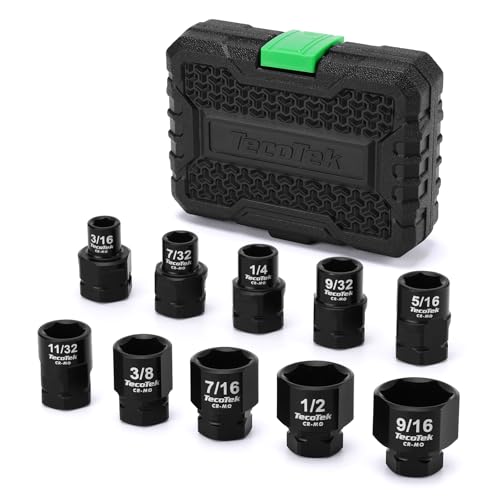 Image of TecoTek 10-Piece 1 /4-Inch Drive SAE Low Profile Impact Socket Set, Stubby Socket Set, 3 /16 inch to 9 /16 inch, 6 Point, Cr-Mo, Shorter Socket for Tight Areas