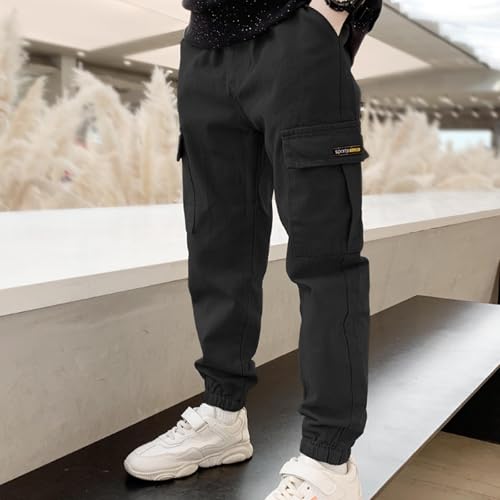 Boys Cargo Pants Casual Elastic Waist Pull On Trousers with Multi Pockets Comfy Lounge School Pants for Boys 8-13Y2