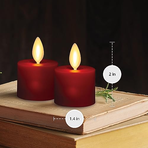Image of Luminara Moving Flame LED Flameless Tealight (1.4 inch x 2 inch) Remote Ready Battery Operated Plastic LED Flameless Tea Light - Smooth Matte - Pearl Ivory (2-Pack Burgundy)