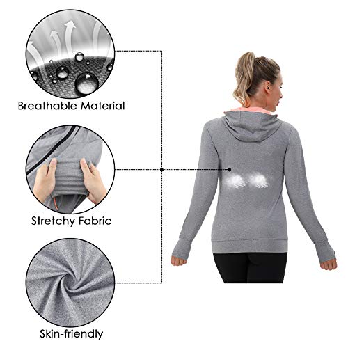 AMZSPORT Damen Laufjacke Sportjacke Langarm Trainingsjacke Sweatjacke mit Tasche Für Yoga Fitness Grau M