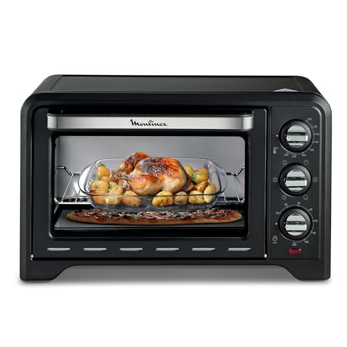 Moulinex Four posable 33 L, Chaleur tournante, Convection de pointe, 6 modes de cuisson, Thermostat réglable jusqu’à 240 °C, Timer 120 min, Grille réversible, Maniques silicone, Optimo Noir OX464811