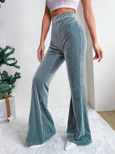 Velvet Flared Pants for Women Fall Winter High Elastic Waist Lounge Trousers Striped Palazzo Pants3