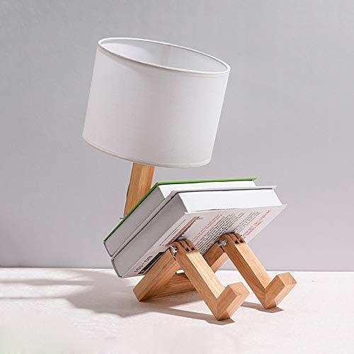 LITFAD Novelty Wooden Table Light with Drum White Shade Bedside Table Lamp Bedroom Bedside Lamp 1 Head Reading Light for Study Room Office Living Room