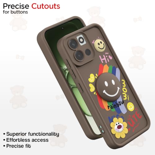 Image of Pikkme Back Cover for OnePlus Nord 6 5G | Soft Silicone| Cute Rainbow Smile & 3D Cartoon Flower Design | Shockproof Raised Camera Protection Bumper Case (Brown)