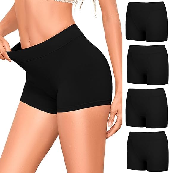 Briyat Boxer Femme Coton Culotte Femmes Coton Shorty Shorts Panty Caleçon avec Entrejambe Large Coton Lot de 4