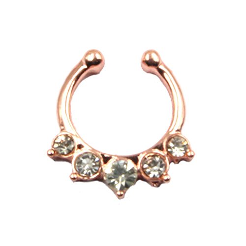 Doomuut Septum Ring,5Pcs Women Crystal Fake Nose Rings Non-Piercing Jewelry Clip On Clicker Silver/Gold/Rose Gold #TOP5