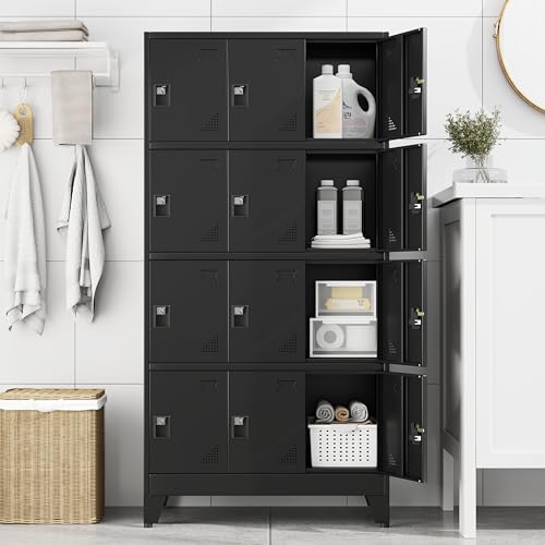 Image of PAOFIN Metal Storage Lockers for Employees with Lock,Metal Storage Locker with 12 Doors for School Garage Office Gym Bedroom,Assembly Required,12 Door Black