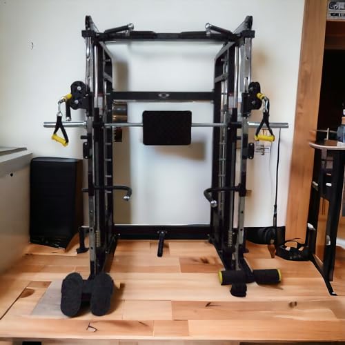 Image of GYM24 EQUIPMENTS Sonata Functional Trainer with Smith Machine & Power Cage | 160 Kg PVC Weight Stack (80 Kg Each Side) | Commercial 12 Gauge Steel Multi Gym Equipment for Home & Gym | Whole Black