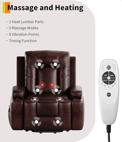 Image of Garvee Oversized Power Lift Recliner Chair - Heat and Massage, PU Leather Electric Lift Recliner for Elderly & Mobility Impaired, Adjustable Back and Legs, Heavy Duty Lift Chair for Seniors